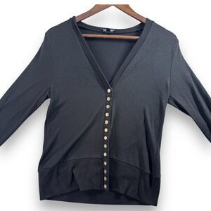 VERABENDI Women Small Black Long Sleeve Snap Front Knit V-Neck Cardigan Sweater